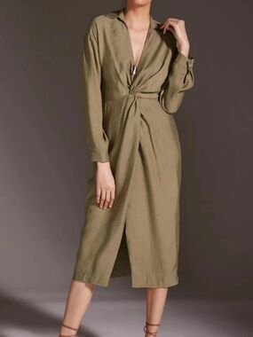Anthropologie Olive Twist-Knot Midi Dress